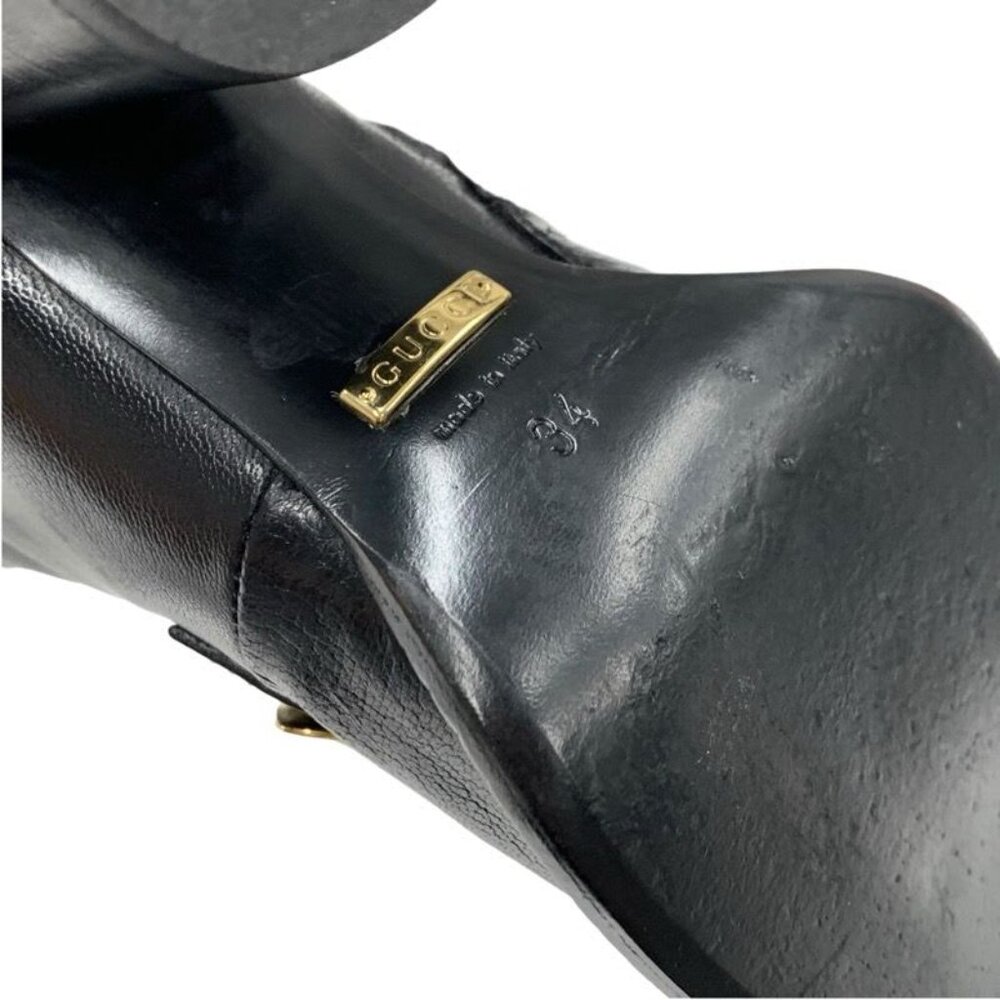 Gucci Boots Short Boots Shoes Leather Black Gold Chain Belt - Picture 7 of 10